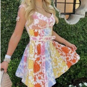 NWT Auth ZimmermannPostcard Spliced Off the Shoulder Linen Minidress sz AU 1